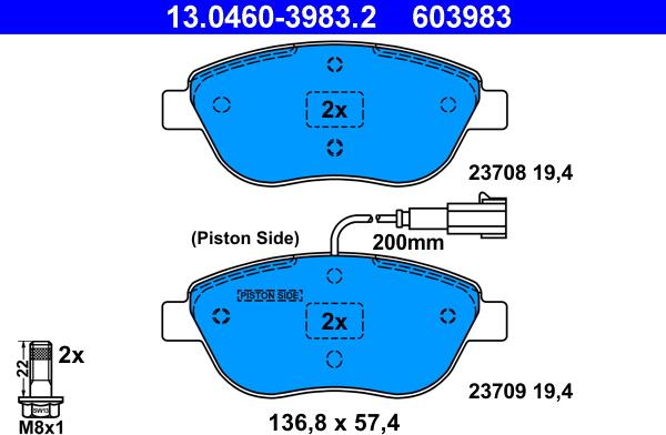 ATE 13.0460-3983.2 - Bremsbelagsatz, Scheibenbremse alexcarstop-ersatzteile.com