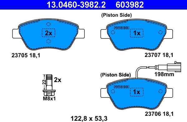 ATE 13.0460-3982.2 - Bremsbelagsatz, Scheibenbremse alexcarstop-ersatzteile.com