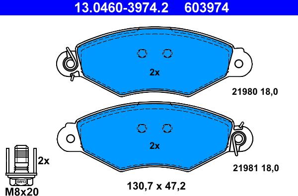 ATE 13.0460-3974.2 - Bremsbelagsatz, Scheibenbremse alexcarstop-ersatzteile.com