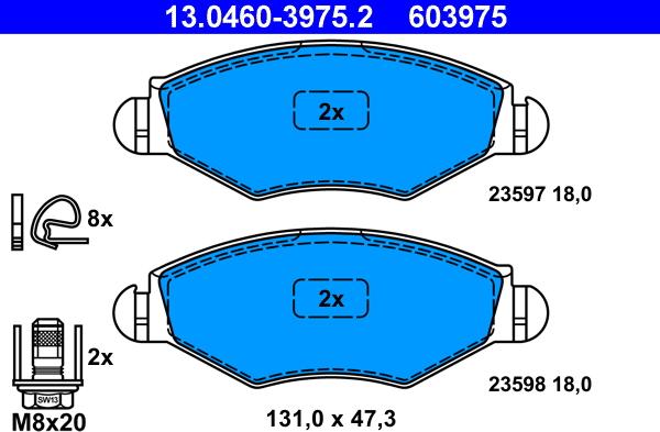 ATE 13.0460-3975.2 - Bremsbelagsatz, Scheibenbremse alexcarstop-ersatzteile.com