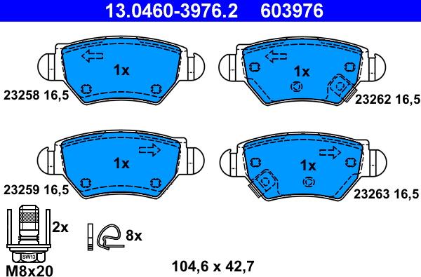 ATE 13.0460-3976.2 - Bremsbelagsatz, Scheibenbremse alexcarstop-ersatzteile.com