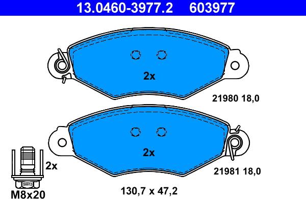 ATE 13.0460-3977.2 - Bremsbelagsatz, Scheibenbremse alexcarstop-ersatzteile.com