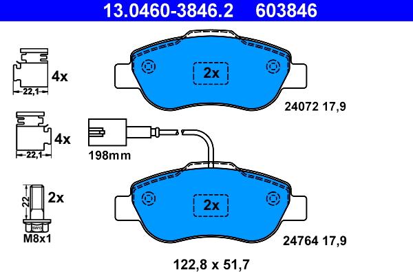 ATE 13.0460-3846.2 - Bremsbelagsatz, Scheibenbremse alexcarstop-ersatzteile.com