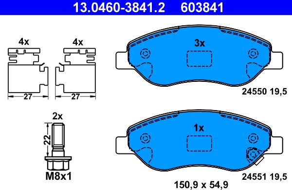 ATE 13.0460-3841.2 - Bremsbelagsatz, Scheibenbremse alexcarstop-ersatzteile.com