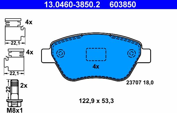 ATE 13.0460-3850.2 - Bremsbelagsatz, Scheibenbremse alexcarstop-ersatzteile.com