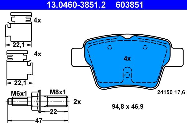 ATE 13.0460-3851.2 - Bremsbelagsatz, Scheibenbremse alexcarstop-ersatzteile.com