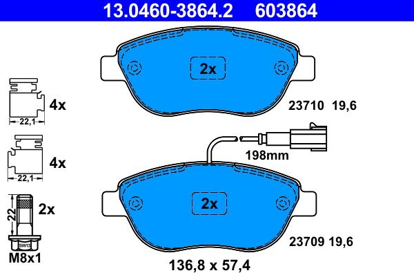 ATE 13.0460-3864.2 - Bremsbelagsatz, Scheibenbremse alexcarstop-ersatzteile.com