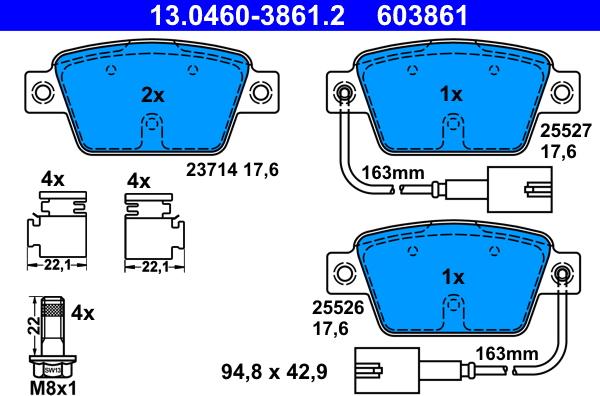 ATE 13.0460-3861.2 - Bremsbelagsatz, Scheibenbremse alexcarstop-ersatzteile.com