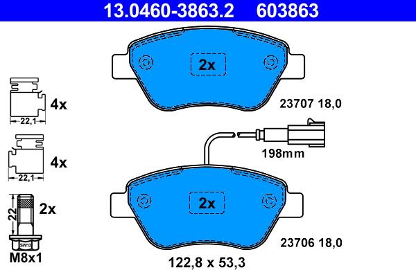 ATE 13.0460-3863.2 - Bremsbelagsatz, Scheibenbremse alexcarstop-ersatzteile.com