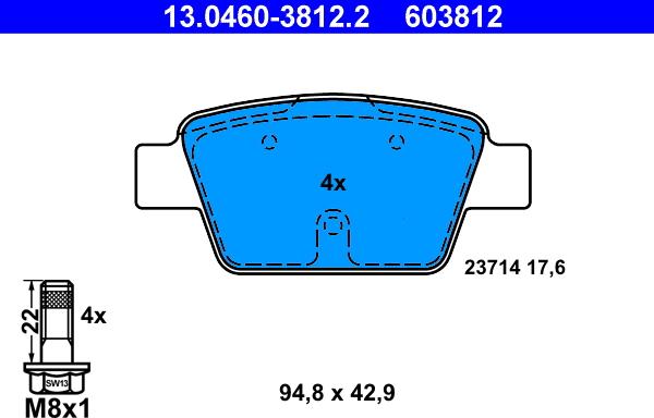 ATE 13.0460-3812.2 - Bremsbelagsatz, Scheibenbremse alexcarstop-ersatzteile.com