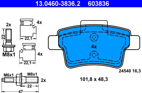 ATE 13.0460-3836.2 - Bremsbelagsatz, Scheibenbremse alexcarstop-ersatzteile.com