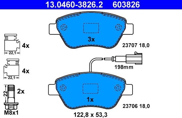 ATE 13.0460-3826.2 - Bremsbelagsatz, Scheibenbremse alexcarstop-ersatzteile.com