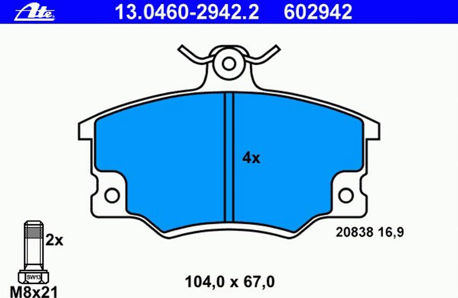 ATE 13.0460-2942.2 - Bremsbelagsatz, Scheibenbremse alexcarstop-ersatzteile.com