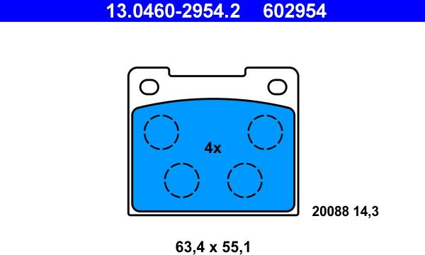 ATE 13.0460-2954.2 - Bremsbelagsatz, Scheibenbremse alexcarstop-ersatzteile.com