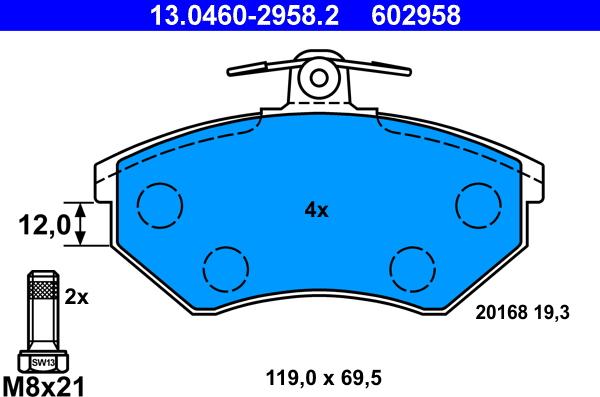 ATE 13.0460-2958.2 - Bremsbelagsatz, Scheibenbremse alexcarstop-ersatzteile.com