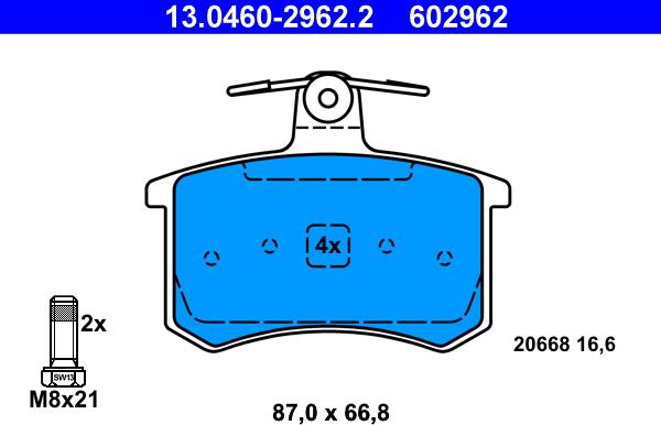 ATE 13.0460-2962.2 - Bremsbelagsatz, Scheibenbremse alexcarstop-ersatzteile.com