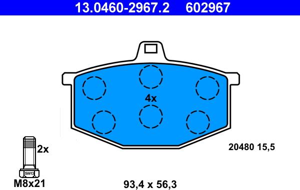 ATE 13.0460-2967.2 - Bremsbelagsatz, Scheibenbremse alexcarstop-ersatzteile.com