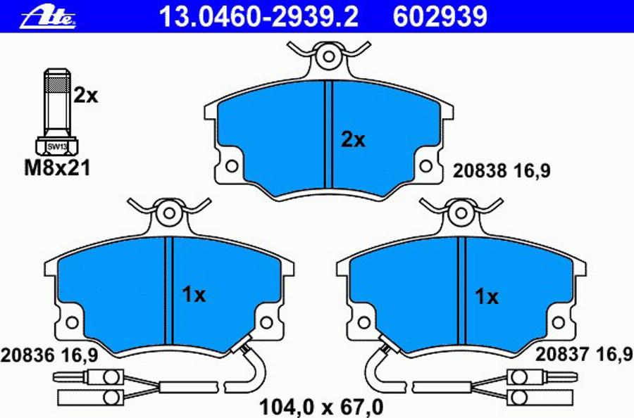 ATE 13.0460-2939.2 - Bremsbelagsatz, Scheibenbremse alexcarstop-ersatzteile.com