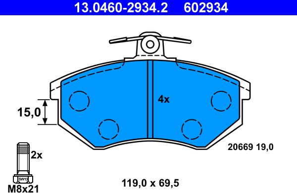 ATE 13.0460-2934.2 - Bremsbelagsatz, Scheibenbremse alexcarstop-ersatzteile.com