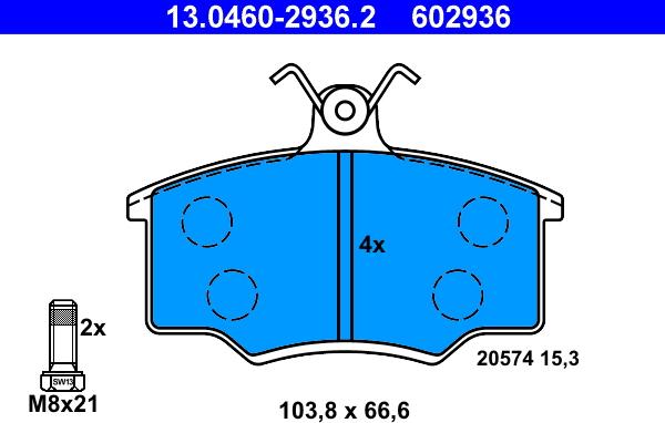 ATE 13.0460-2936.2 - Bremsbelagsatz, Scheibenbremse alexcarstop-ersatzteile.com