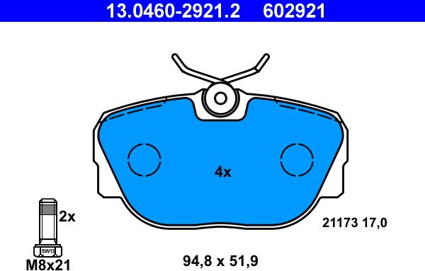 ATE 13.0460-2921.2 - Bremsbelagsatz, Scheibenbremse alexcarstop-ersatzteile.com