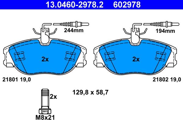 ATE 13.0460-2978.2 - Bremsbelagsatz, Scheibenbremse alexcarstop-ersatzteile.com