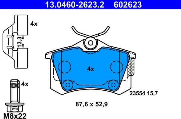 ATE 13.0460-2623.2 - Bremsbelagsatz, Scheibenbremse alexcarstop-ersatzteile.com