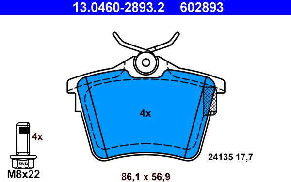 ATE 13.0460-2893.2 - Bremsbelagsatz, Scheibenbremse alexcarstop-ersatzteile.com