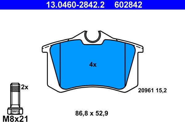 ATE 13.0460-2842.2 - Bremsbelagsatz, Scheibenbremse alexcarstop-ersatzteile.com