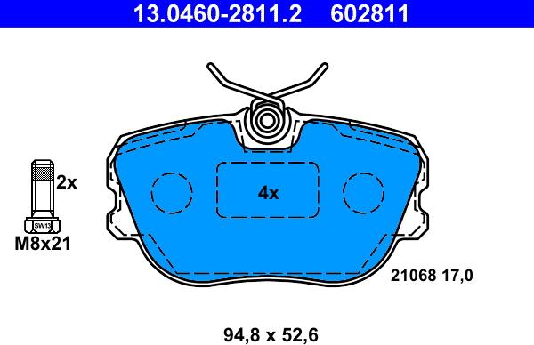 ATE 13.0460-2811.2 - Bremsbelagsatz, Scheibenbremse alexcarstop-ersatzteile.com