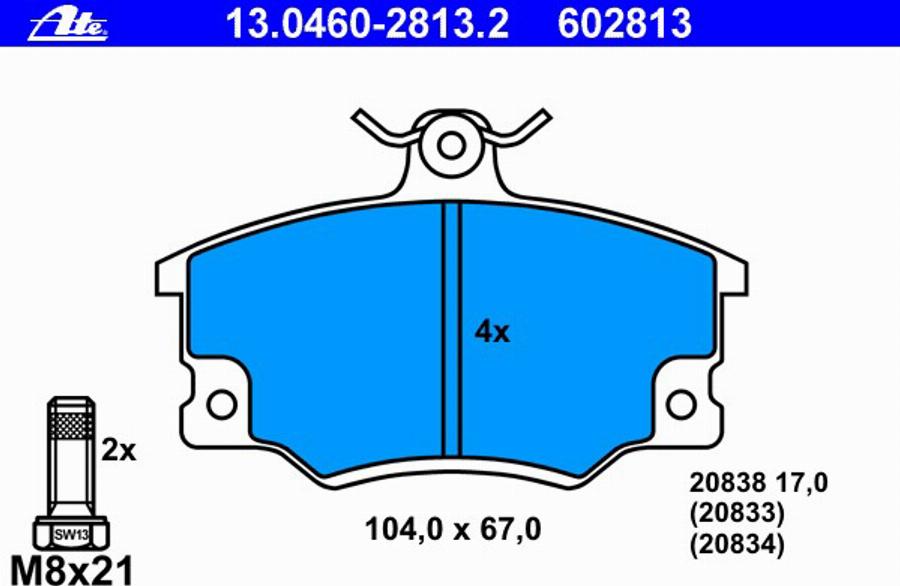 ATE 13.0460-2813.2 - Bremsbelagsatz, Scheibenbremse alexcarstop-ersatzteile.com