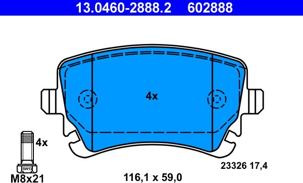 ATE 13.0460-2888.2 - Bremsbelagsatz, Scheibenbremse alexcarstop-ersatzteile.com