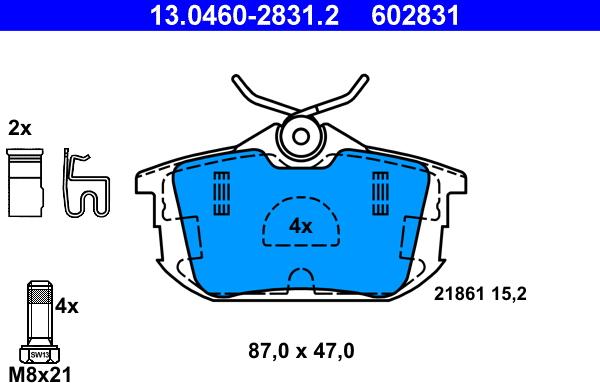 ATE 13.0460-2831.2 - Bremsbelagsatz, Scheibenbremse alexcarstop-ersatzteile.com