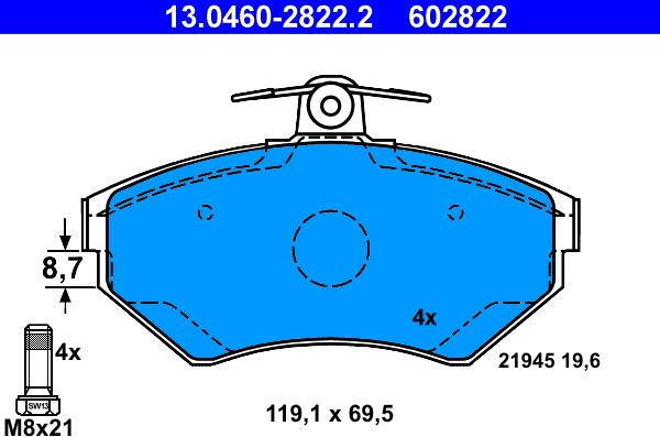 ATE 13.0460-2822.2 - Bremsbelagsatz, Scheibenbremse alexcarstop-ersatzteile.com