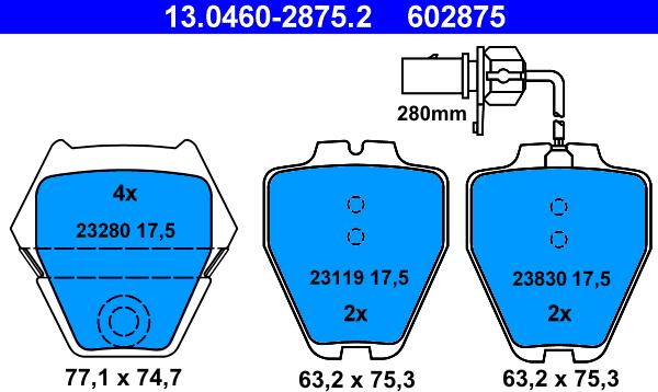 ATE 13.0460-2875.2 - Bremsbelagsatz, Scheibenbremse alexcarstop-ersatzteile.com