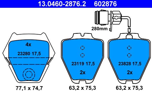 ATE 13.0460-2876.2 - Bremsbelagsatz, Scheibenbremse alexcarstop-ersatzteile.com