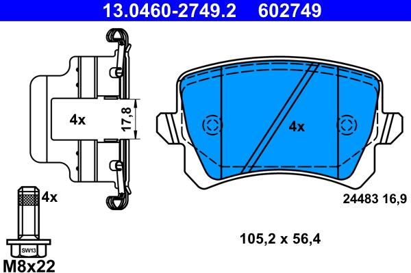 ATE 13.0460-2749.2 - Bremsbelagsatz, Scheibenbremse alexcarstop-ersatzteile.com