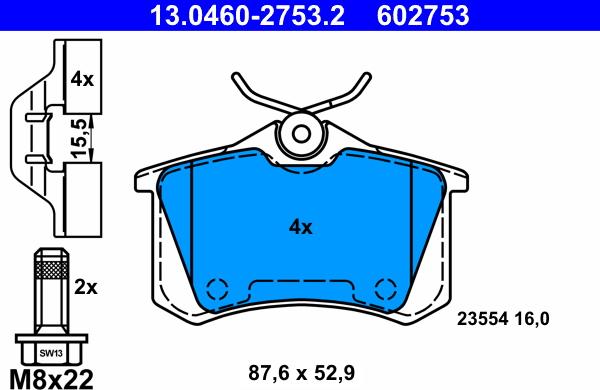 ATE 13.0460-2753.2 - Bremsbelagsatz, Scheibenbremse alexcarstop-ersatzteile.com