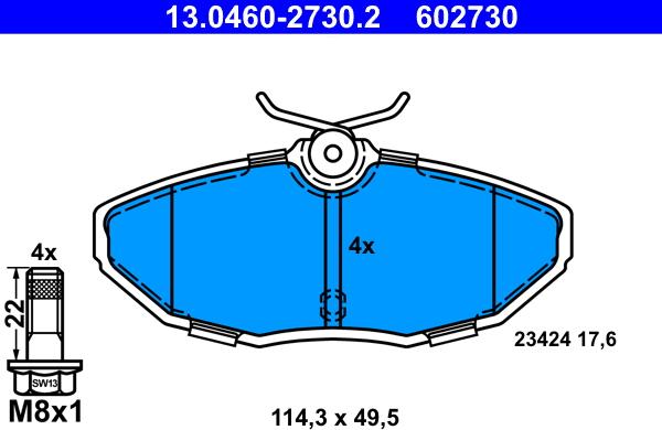 ATE 13.0460-2730.2 - Bremsbelagsatz, Scheibenbremse alexcarstop-ersatzteile.com