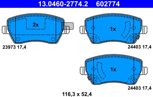 ATE 13.0460-2774.2 - Bremsbelagsatz, Scheibenbremse alexcarstop-ersatzteile.com