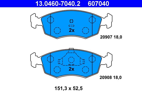 ATE 13.0460-7040.2 - Bremsbelagsatz, Scheibenbremse alexcarstop-ersatzteile.com