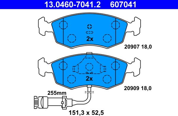 ATE 13.0460-7041.2 - Bremsbelagsatz, Scheibenbremse alexcarstop-ersatzteile.com