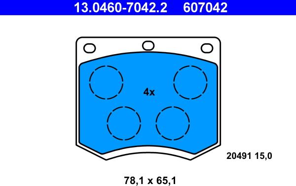 ATE 13.0460-7042.2 - Bremsbelagsatz, Scheibenbremse alexcarstop-ersatzteile.com