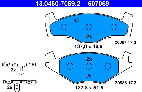 ATE 13.0460-7059.2 - Bremsbelagsatz, Scheibenbremse alexcarstop-ersatzteile.com