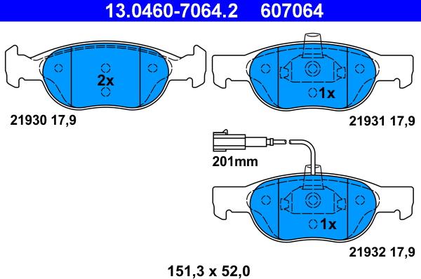 ATE 13.0460-7064.2 - Bremsbelagsatz, Scheibenbremse alexcarstop-ersatzteile.com