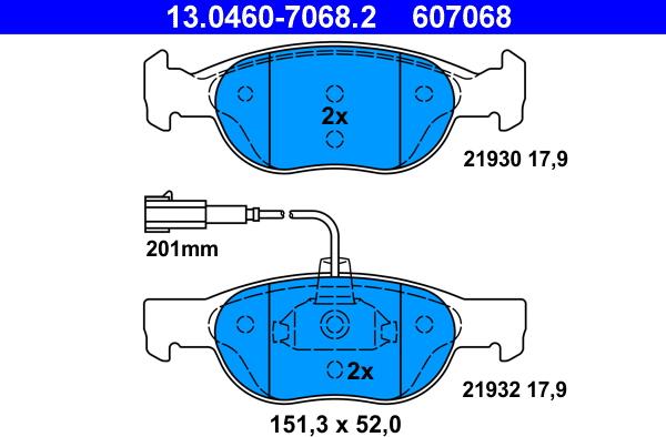 ATE 13.0460-7068.2 - Bremsbelagsatz, Scheibenbremse alexcarstop-ersatzteile.com