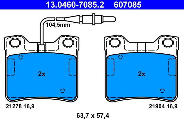 ATE 13.0460-7085.2 - Bremsbelagsatz, Scheibenbremse alexcarstop-ersatzteile.com