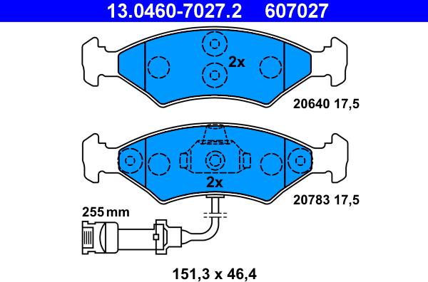 ATE 13.0460-7027.2 - Bremsbelagsatz, Scheibenbremse alexcarstop-ersatzteile.com