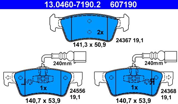 ATE 13.0460-7190.2 - Bremsbelagsatz, Scheibenbremse alexcarstop-ersatzteile.com