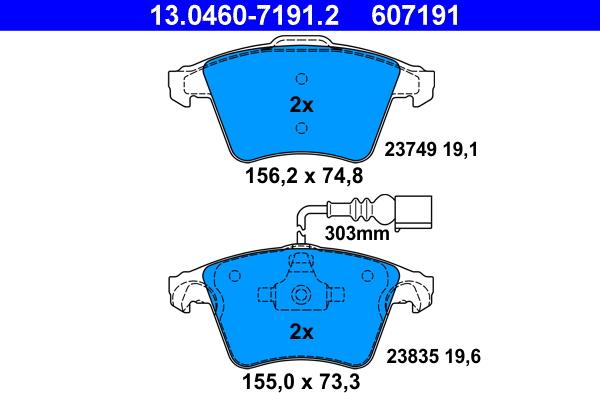 ATE 13.0460-7191.2 - Bremsbelagsatz, Scheibenbremse alexcarstop-ersatzteile.com